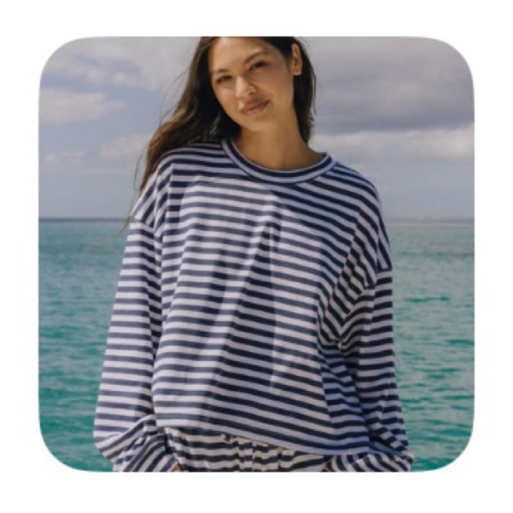 Daily Drills Striped Cotton Long Sleeve - Navy/white xs/s